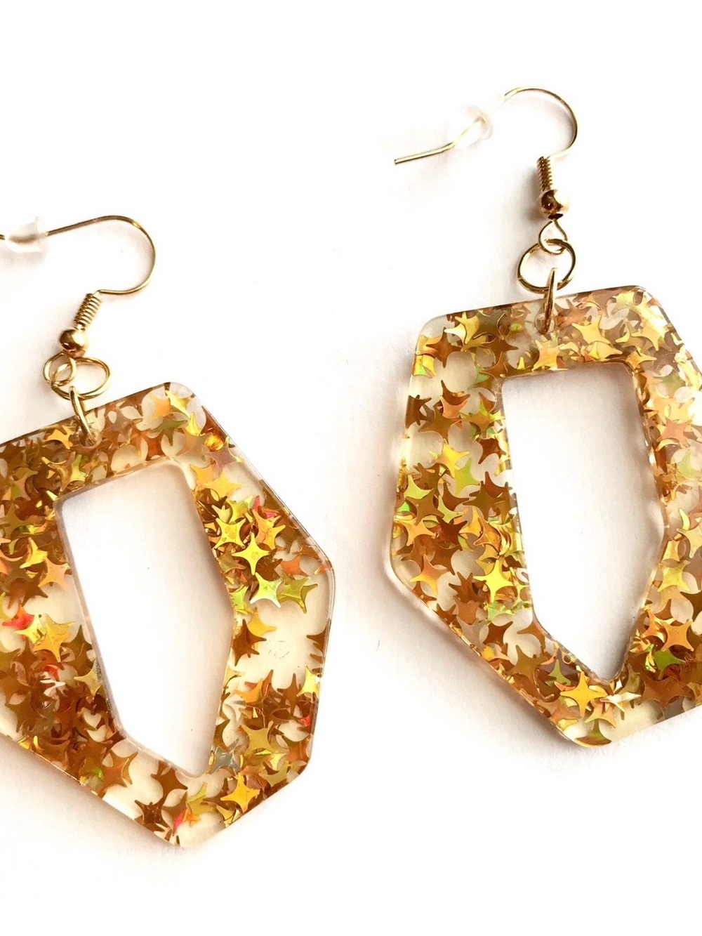 Gold Star Confetti Geometric Drop Earrings - Women Jewelry